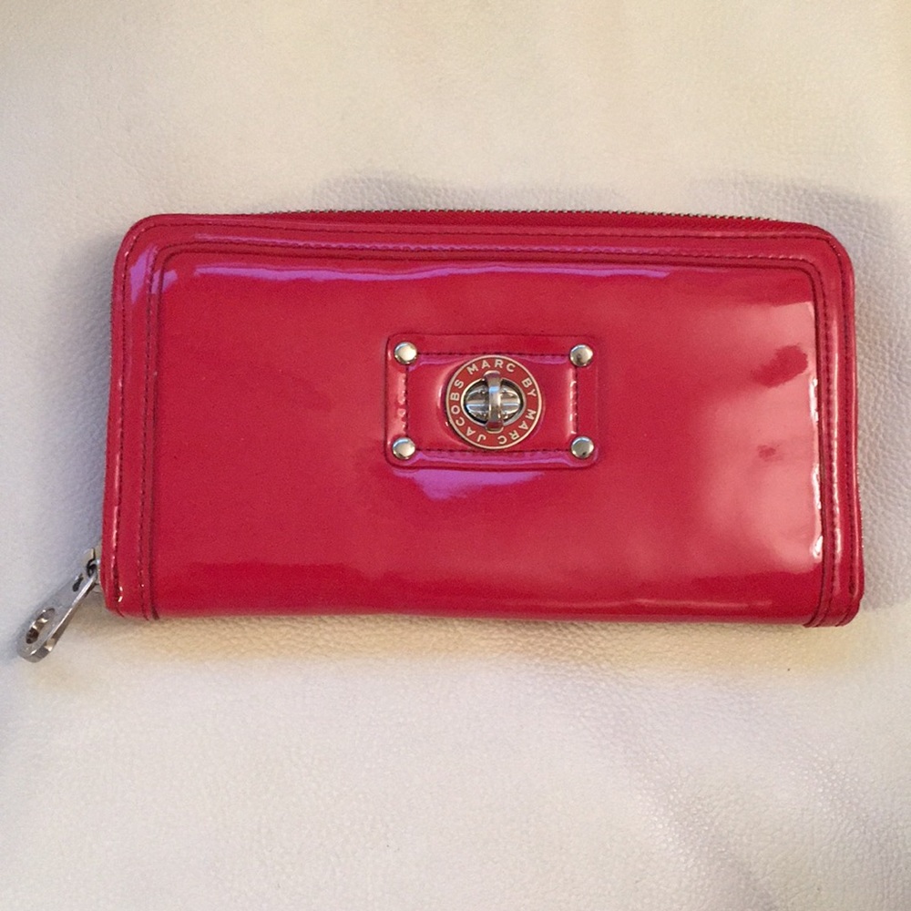 Marc Jacobs Hot Pink Patent Leather Clutch Wallet